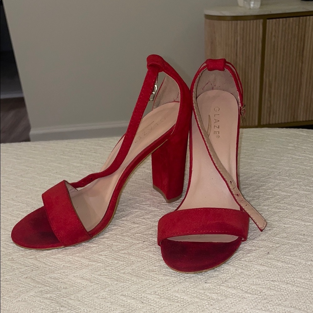 Glaze Red Heels with Chunky Design and Elegant Straps